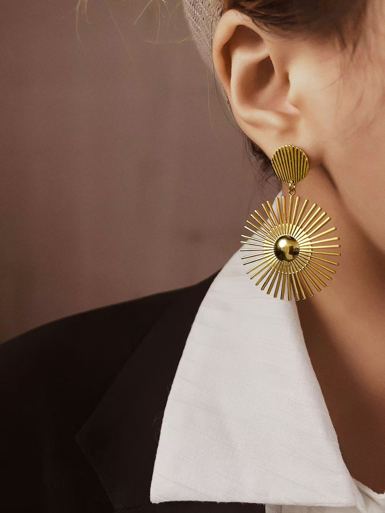 Golden Sunburst Drop Earrings