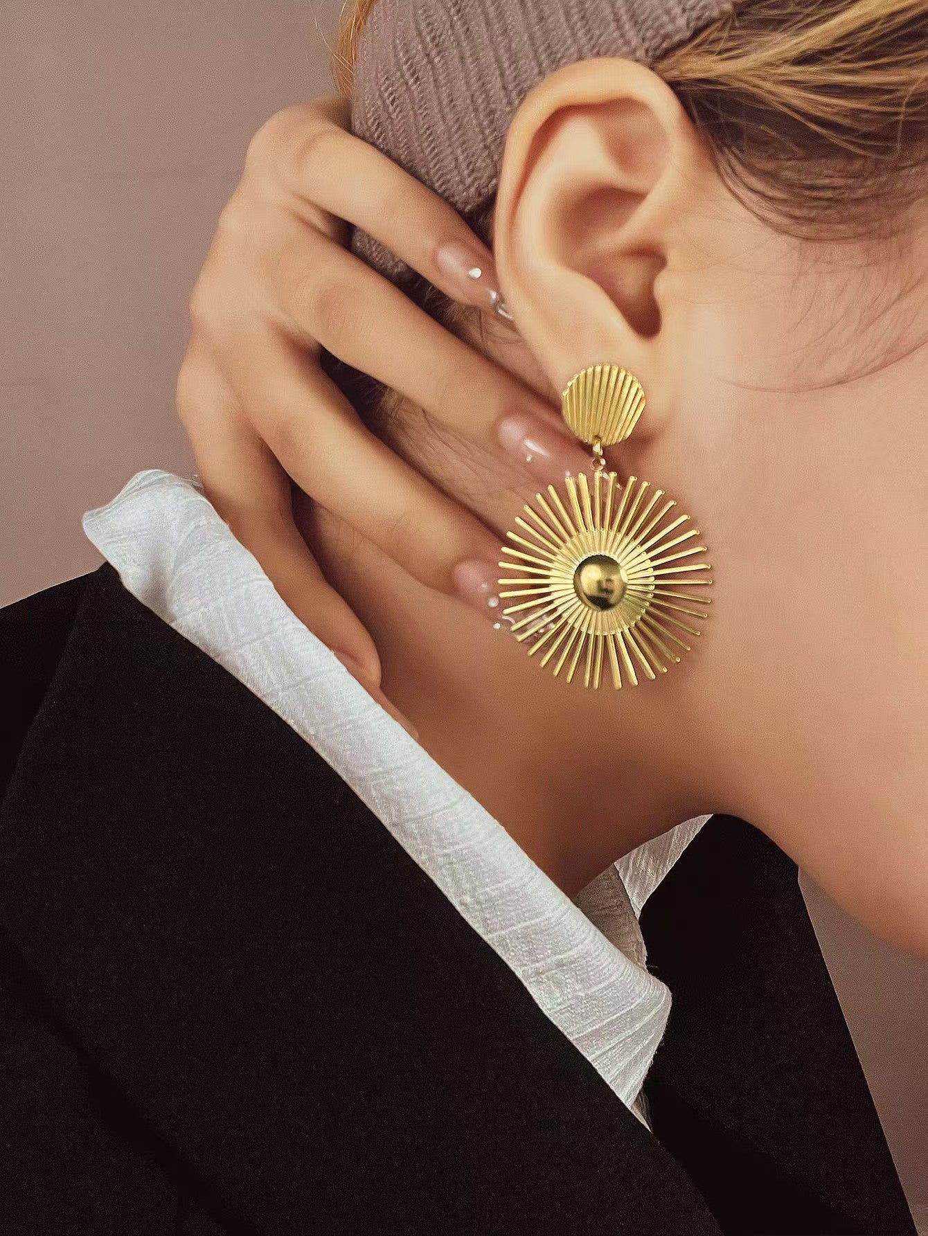 Golden Sunburst Drop Earrings