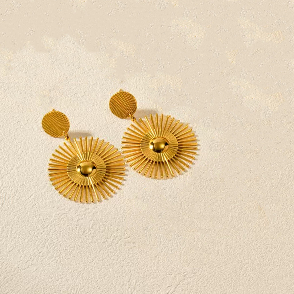 Golden Sunburst Drop Earrings