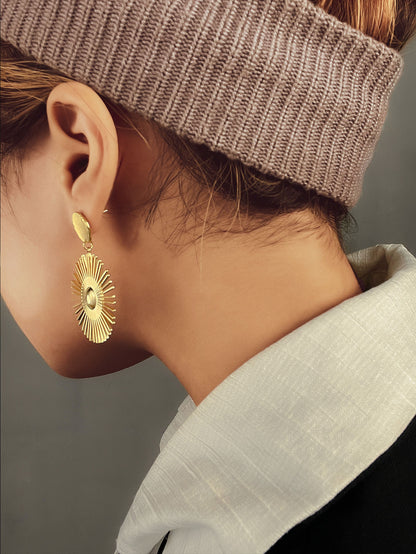 Golden Sunburst Drop Earrings
