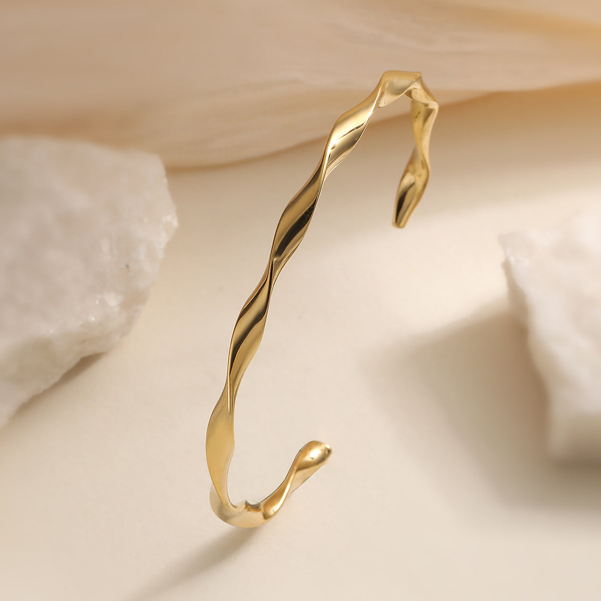 Twisted Open Gold Plated Bangle