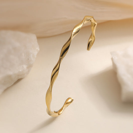 Twisted Open Gold Plated Bangle