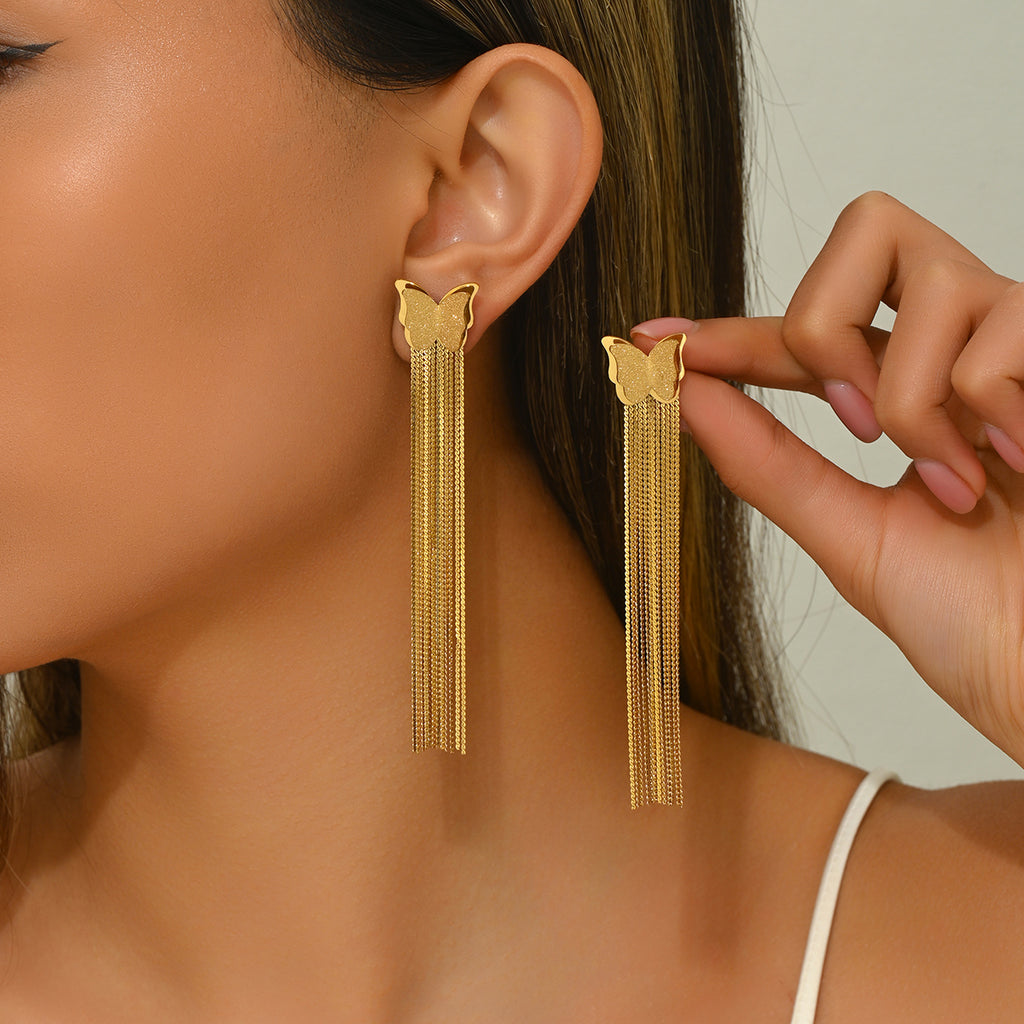 Golden Wings Tassel Earrings