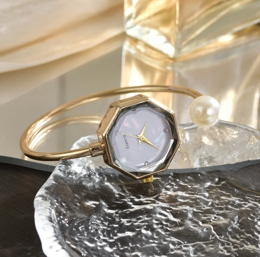Pearl-End Open Cuff Watch