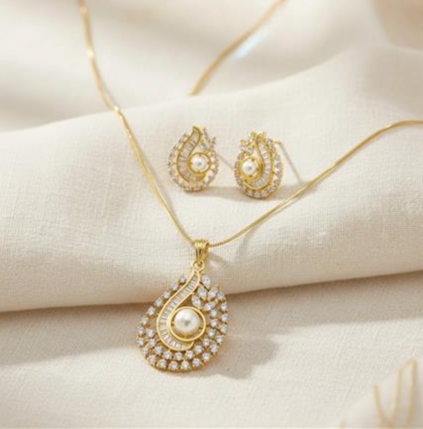 Pearl Teardrop Swirl Necklace Set