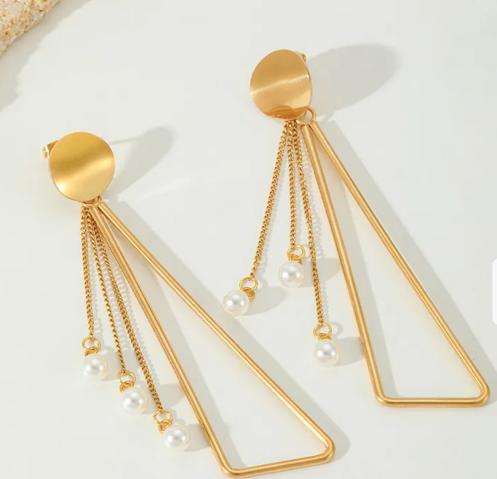 Triangle Tassel Pearl Earrings
