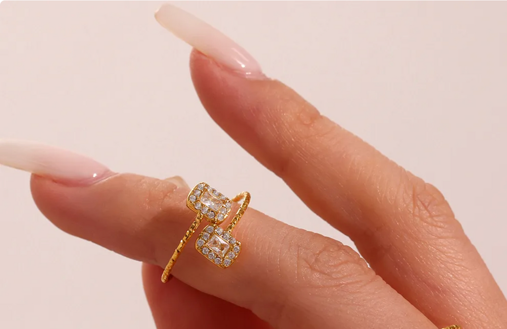 Dual Square Pavé Ring
