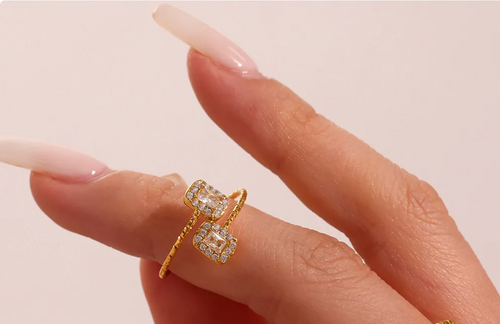 Dual Square Pavé Ring