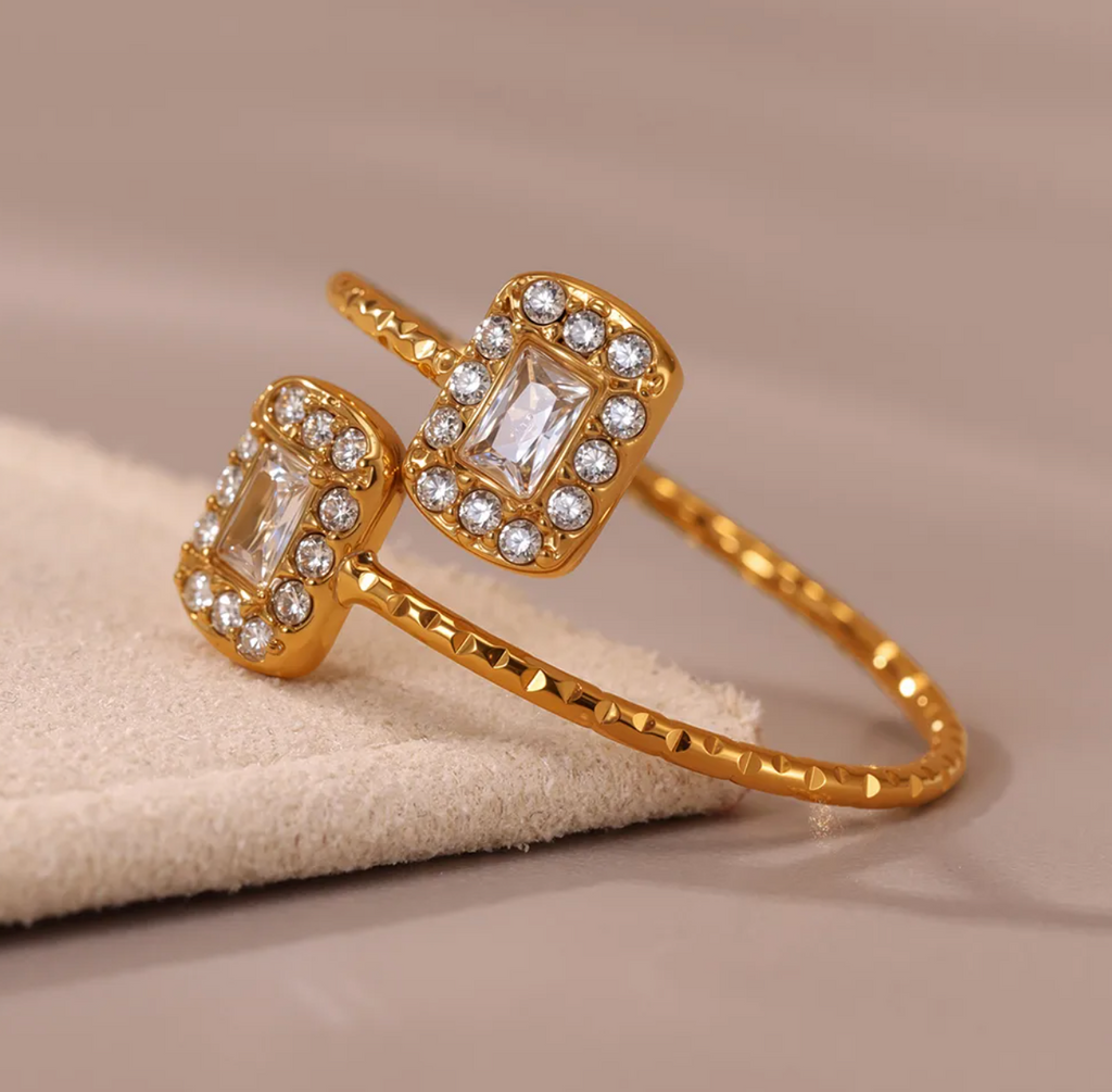 Dual Square Pavé Ring