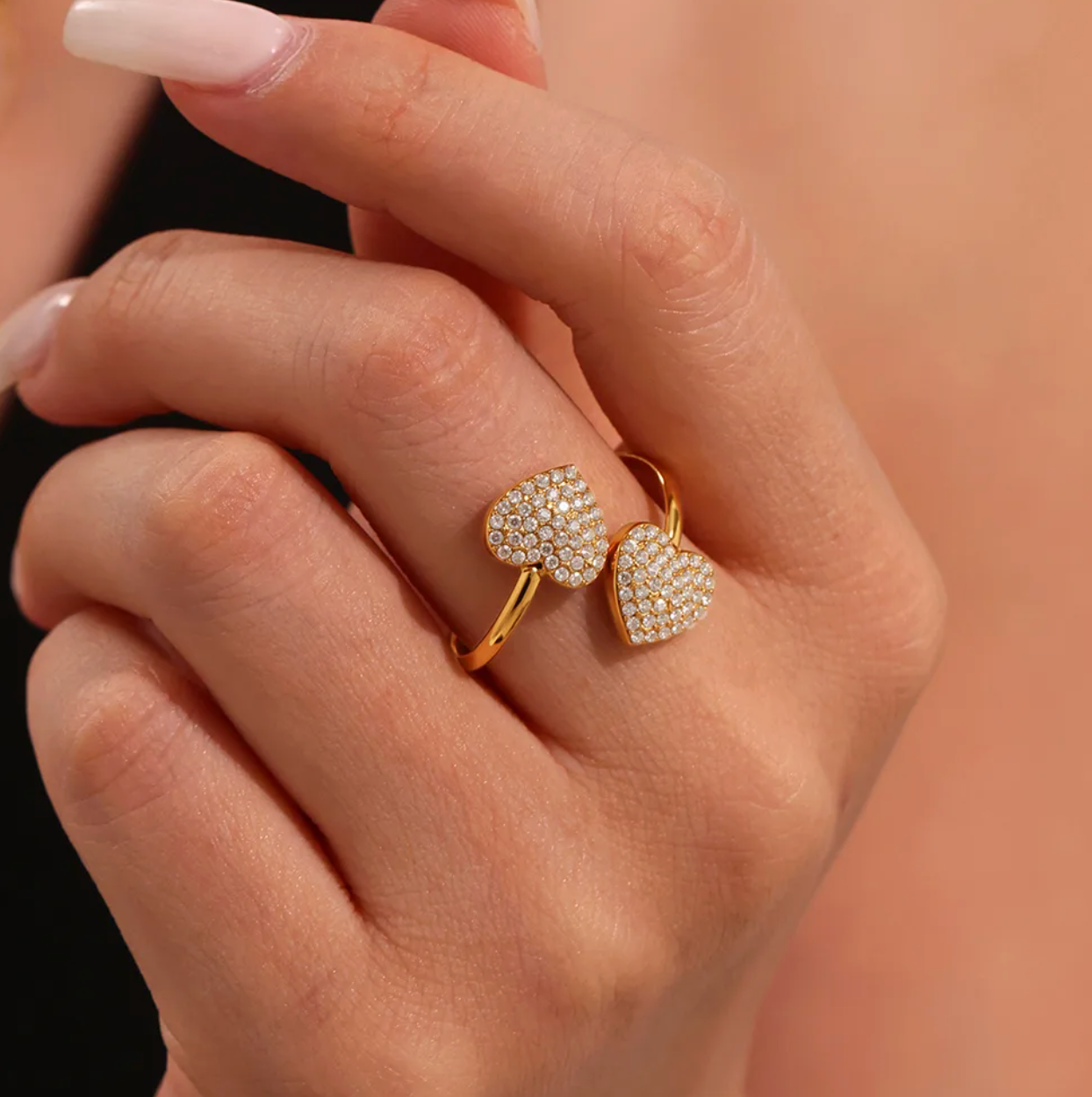 Duo of Hearts Pave Ring