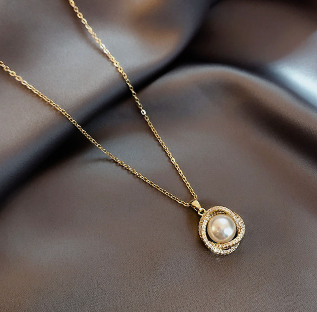 Pave Orbit Pearl Necklace