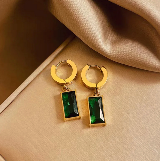Emerald Cut Dangle Hoops