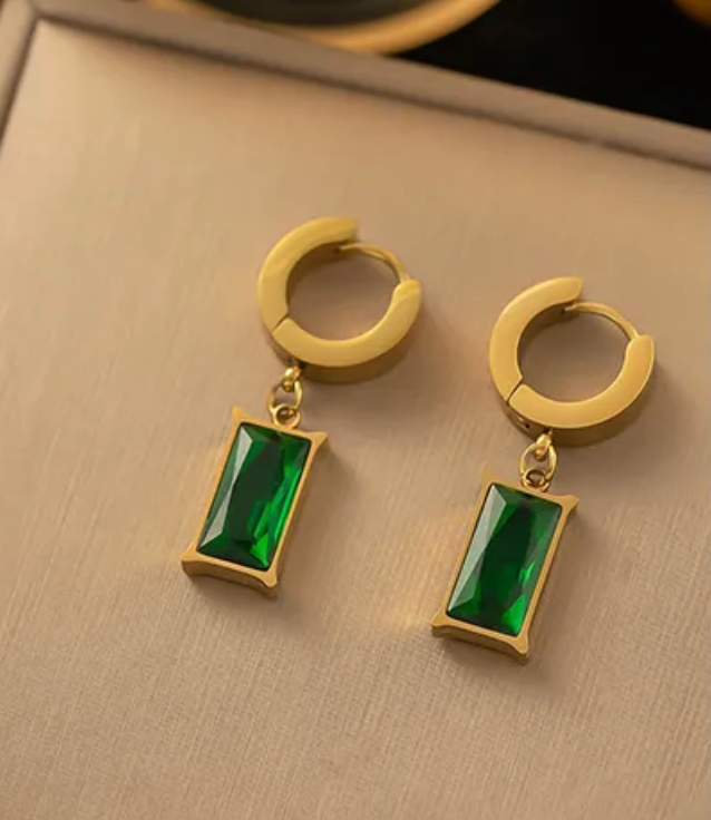 Emerald Cut Dangle Hoops