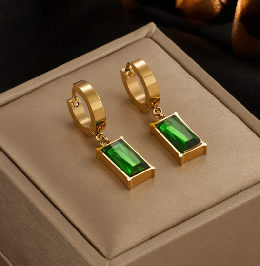 Emerald Cut Dangle Hoops