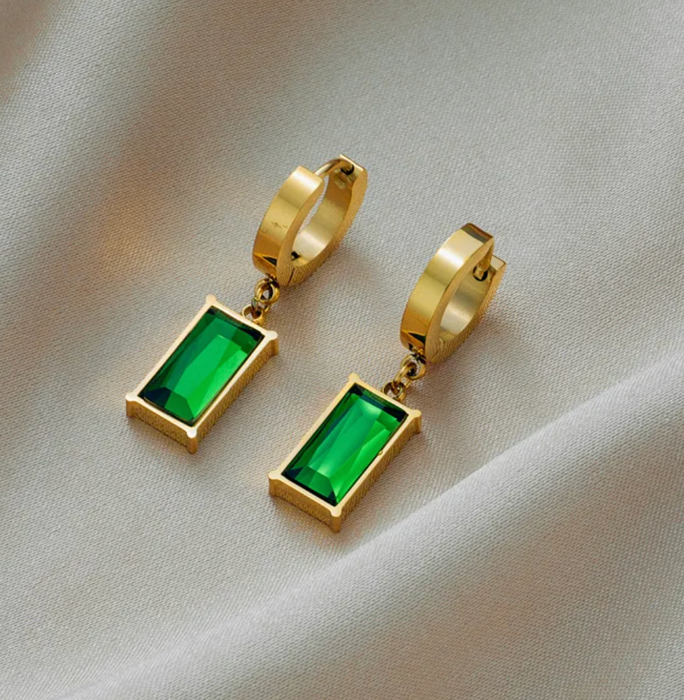 Emerald Cut Dangle Hoops