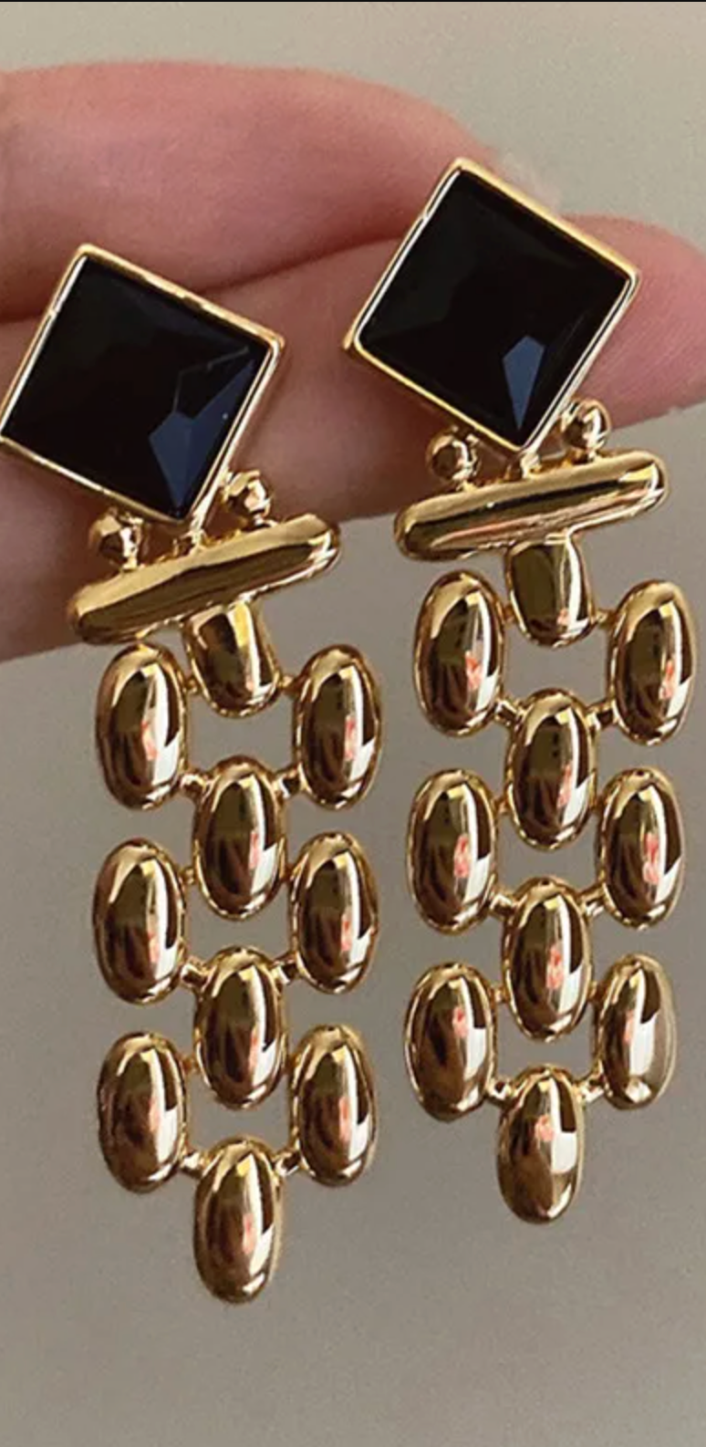 Black Gemstone Tassel Drop Earrings