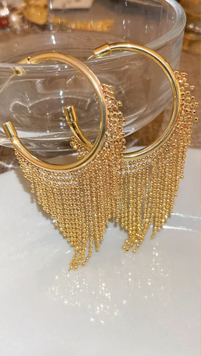 Statement Beaded Fringe Gold Plated Hoops