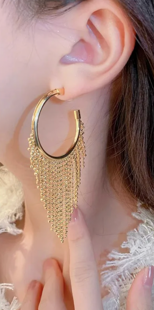 Statement Beaded Fringe Gold Plated Hoops