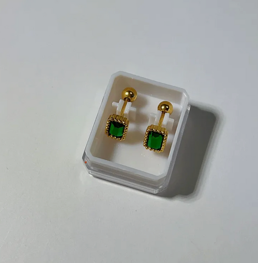 Square Cut Emerald Green Studs