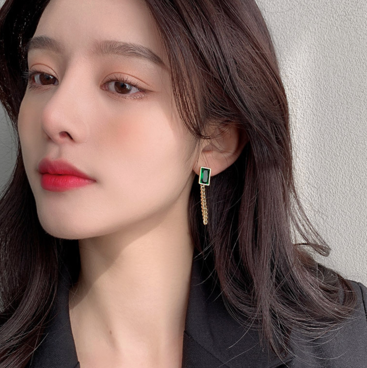Emerald Cut Dainty Chain Earrings