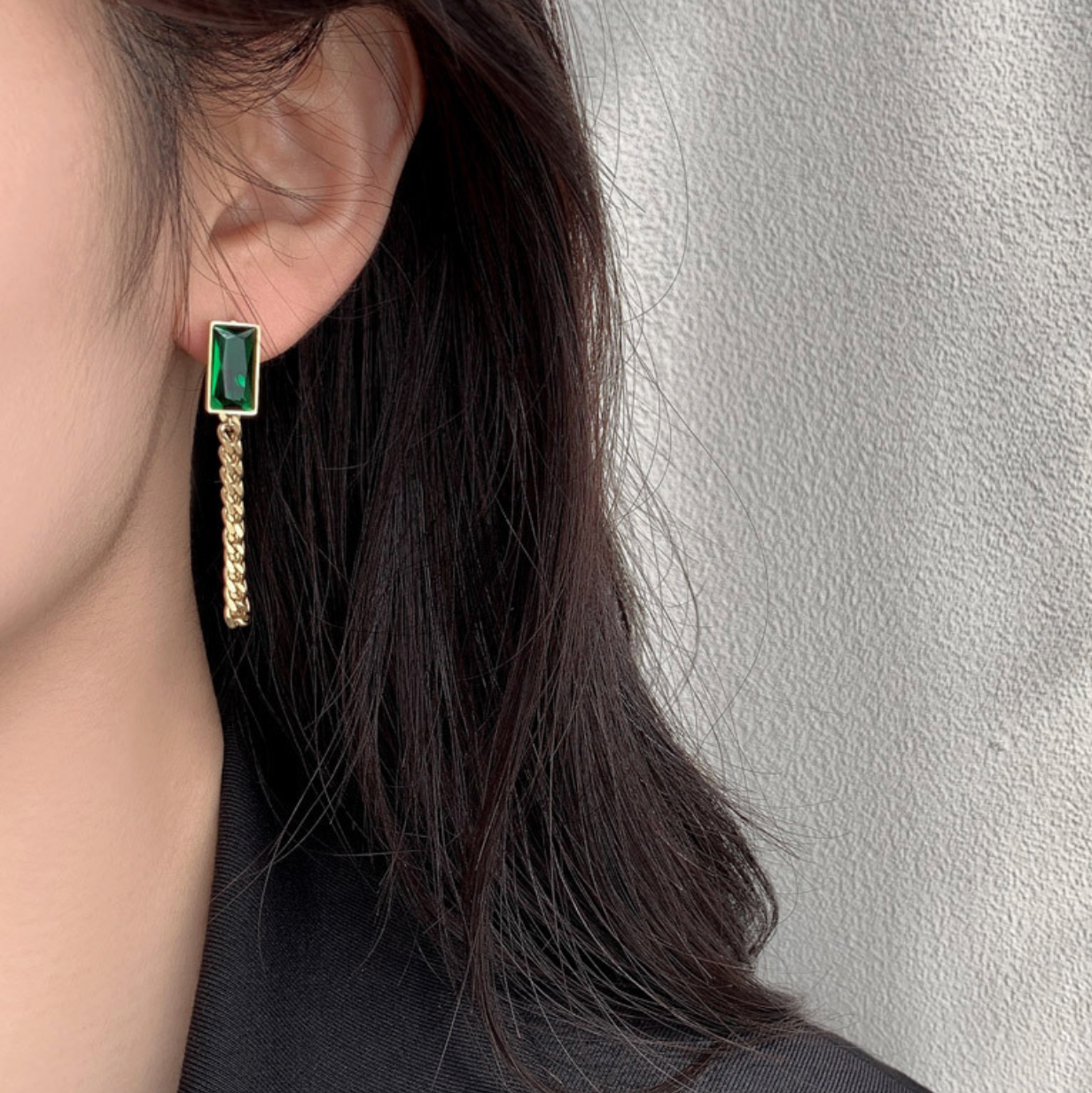 Emerald Cut Dainty Chain Earrings