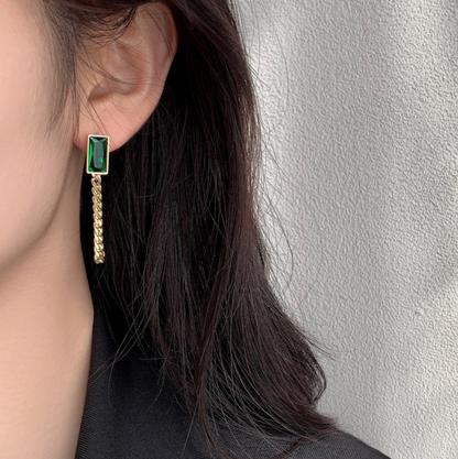 Emerald Cut Dainty Chain Earrings
