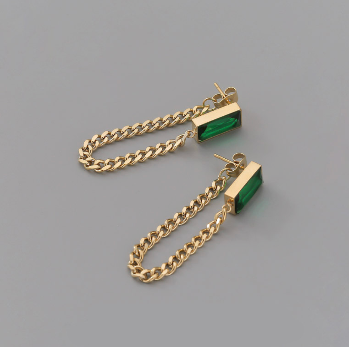 Emerald Cut Dainty Chain Earrings