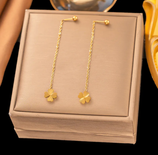 Dainty Clover Chain Drop Earrings