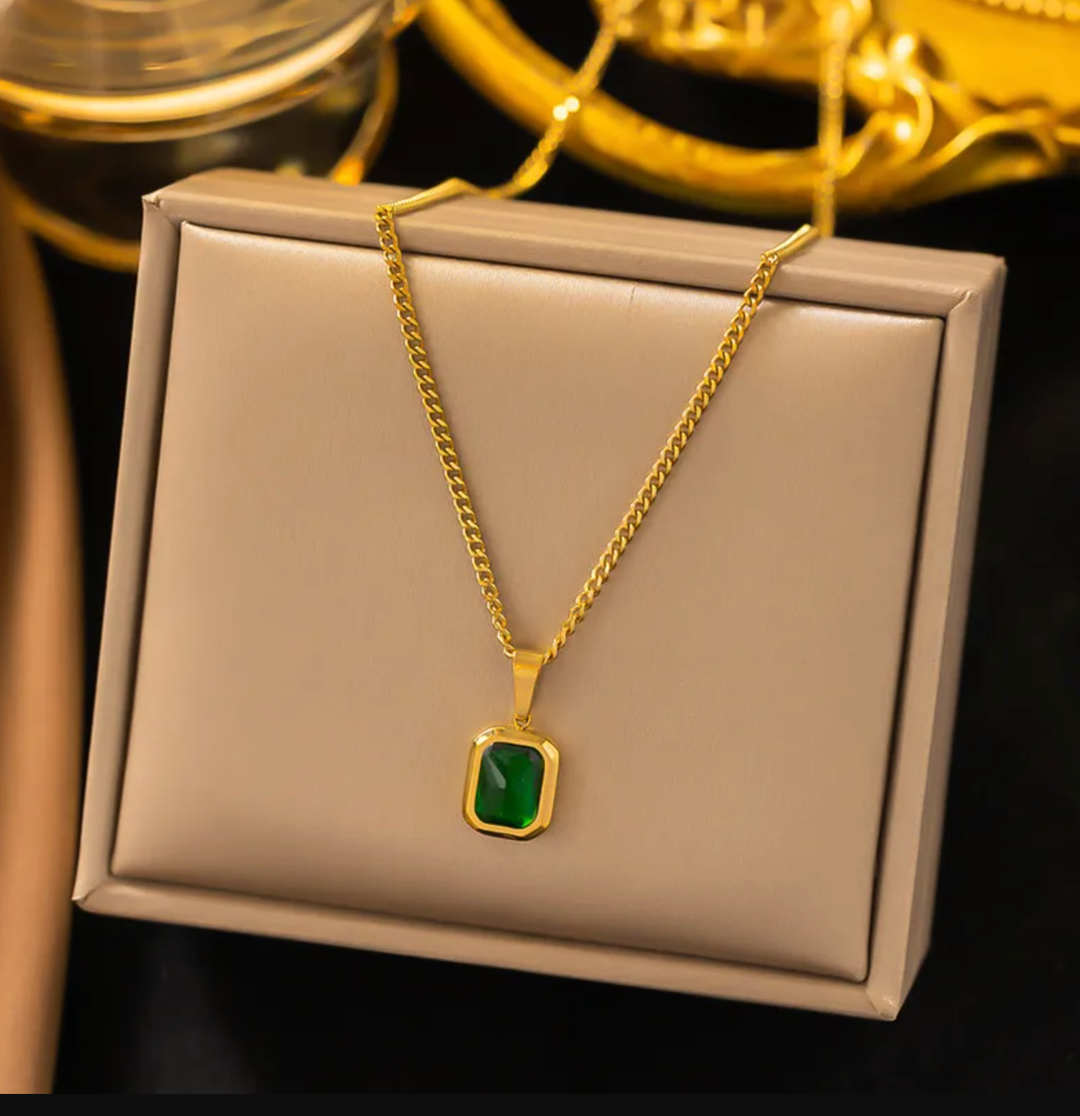 Emerald Cut Green Gemstone Pendant Necklace