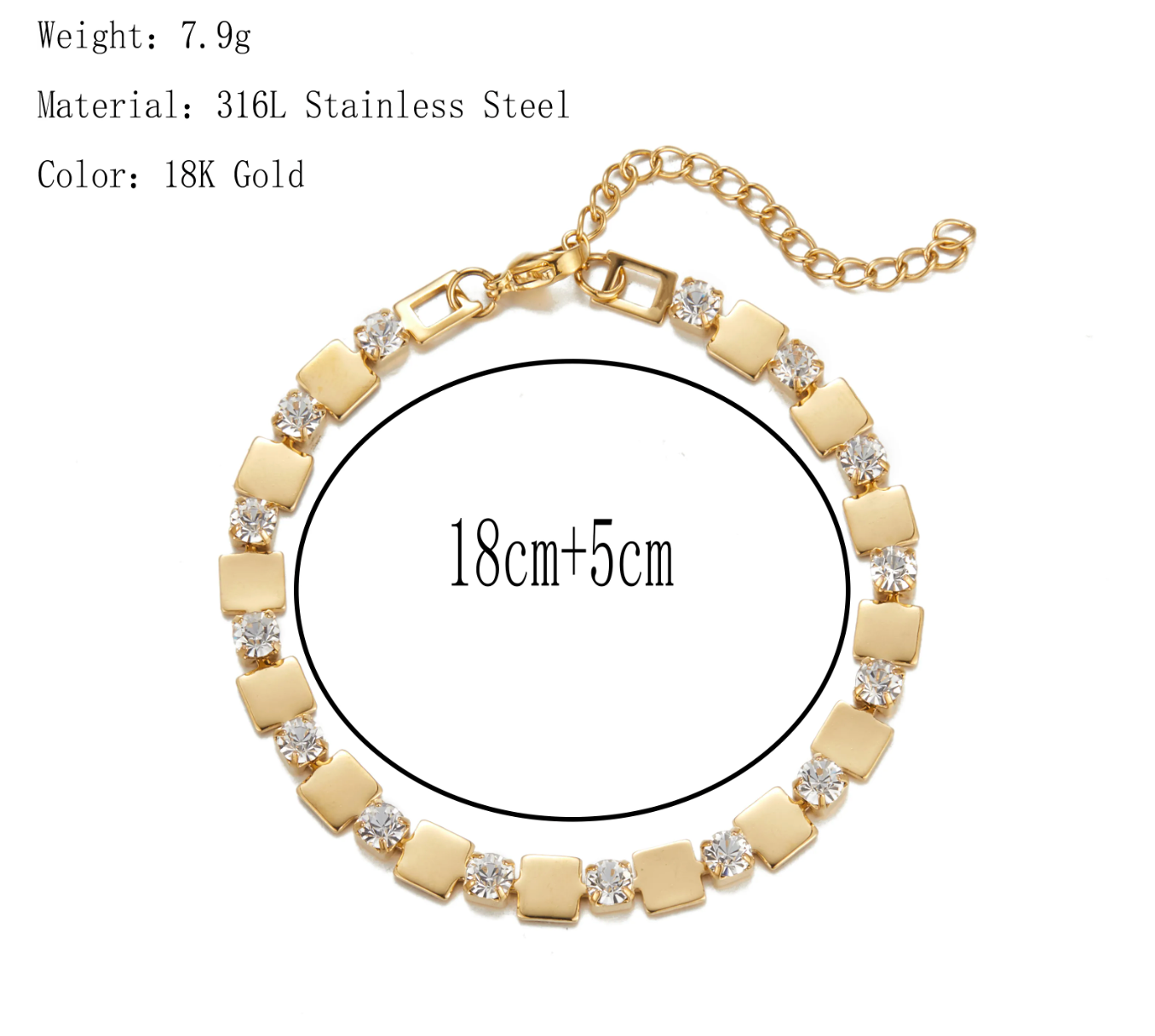 Alternating Square Link & Crystal Bracelet
