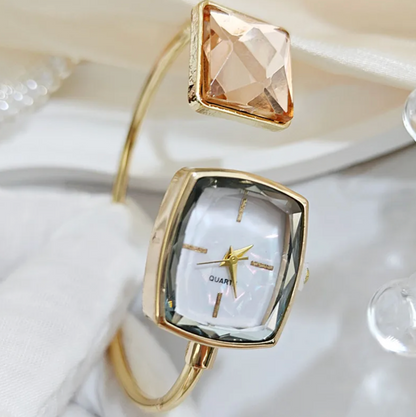Faceted Rectangle Champagne Gem-End Bangle Watch