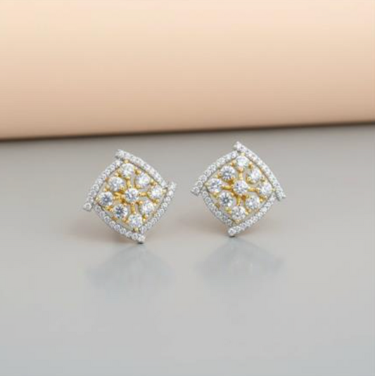 Floral Grid Square Stud Earrings