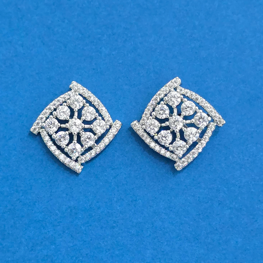 Floral Grid Square Stud Earrings