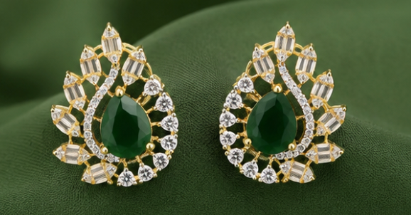 Emerald Teardrop Leaf Pendant Set