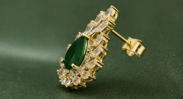 Emerald Teardrop Leaf Pendant Set