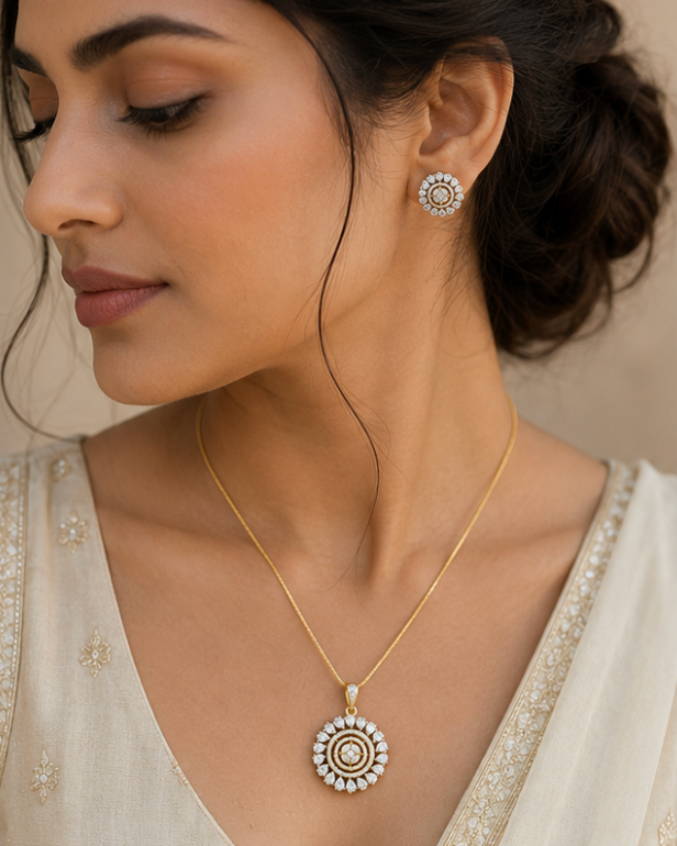 Round Bloom Crystal Pendant Set