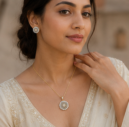 Round Bloom Crystal Pendant Set