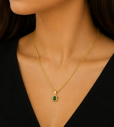 Emerald Cut Green Gemstone Pendant Necklace