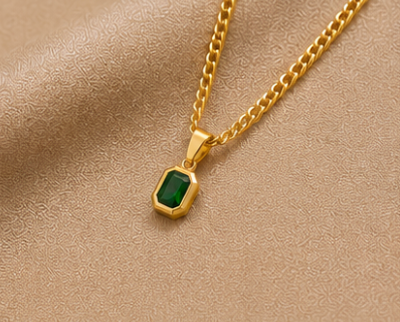 Emerald Cut Green Gemstone Pendant Necklace