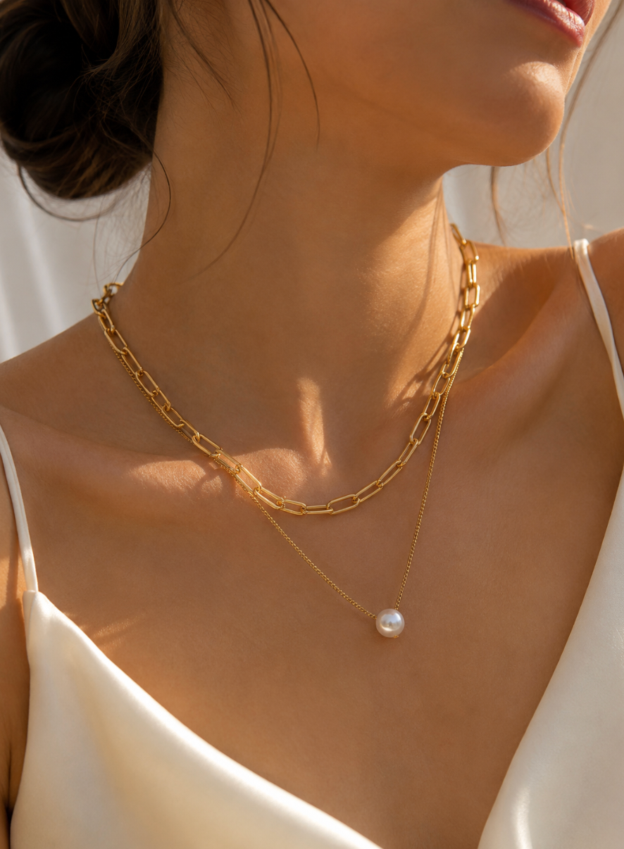 Elegant Pearl Link Layered Necklace