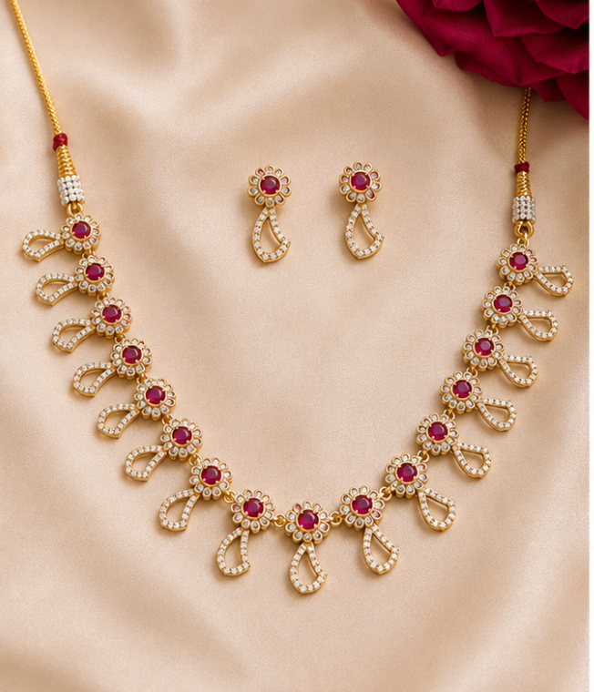 Ruby Blossom Necklace Set