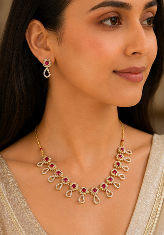 Ruby Blossom Necklace Set