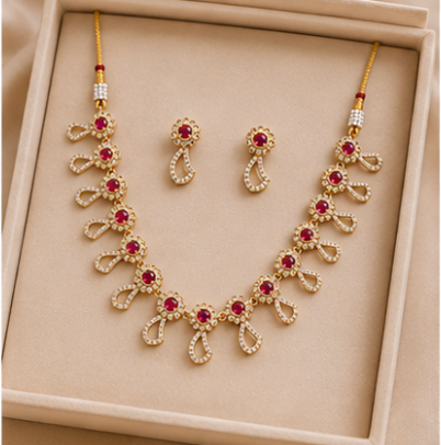 Ruby Blossom Necklace Set