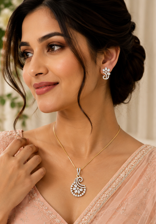 Curved Petal Drop Necklace Set