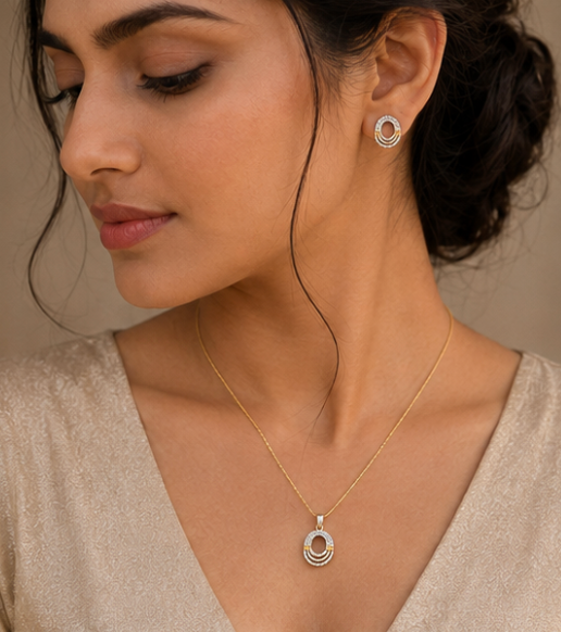 Layered Oval Ring Pendant Set