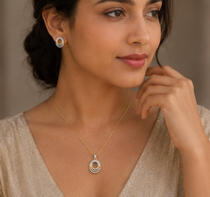 Layered Oval Ring Pendant Set