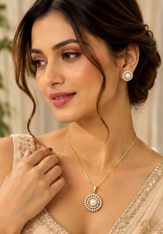 Pearl Sunburst Pendant Set