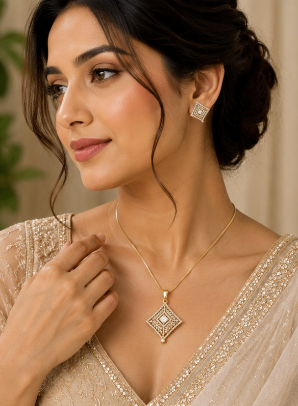 Layered Square Frame Pendant Set