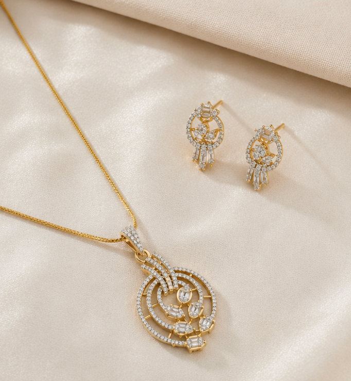 Layered Spiral Stone Necklace Set