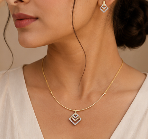 Geometric Chevron Curve Pendant Set